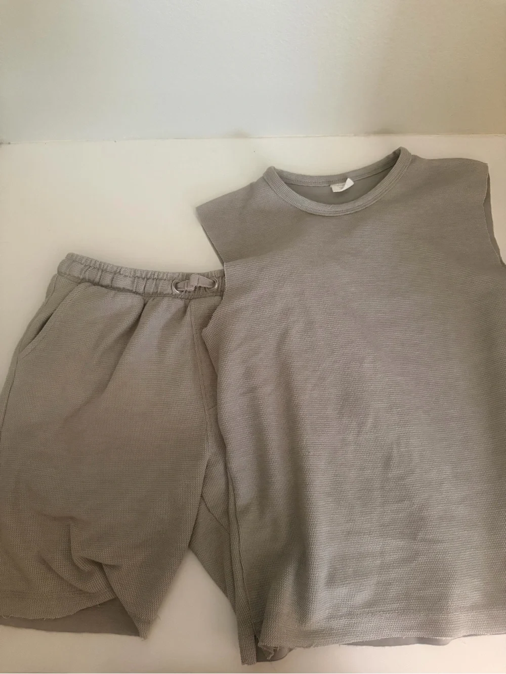 Kids Lightweight Waffle Knit athleisure casual streetwear Set - Gray